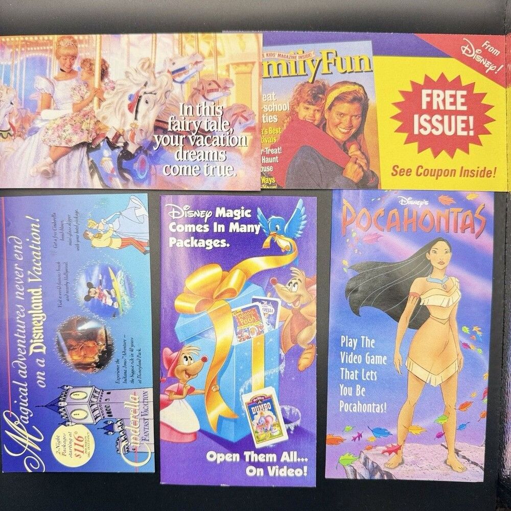 Disney Theme Park Promotional Cards Pocahontas Cinderella Dumbo Souvenir Lot